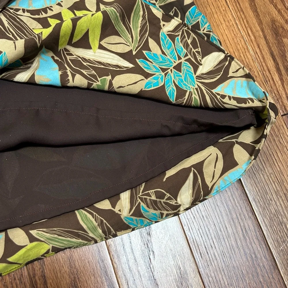 Vintage A-Line Floral Print Skirt - Brown and Blue - Picture 4 of 9